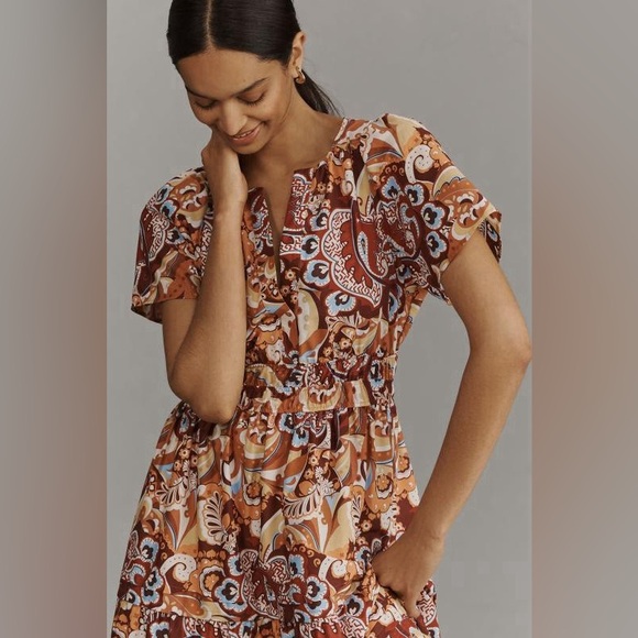 Anthropologie Somerset Maxi Bronze Floral Cotton Dress - Picture 3 of 6